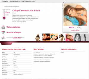Sedcard der Escort Lady Vanessa - www.ladyfever.de