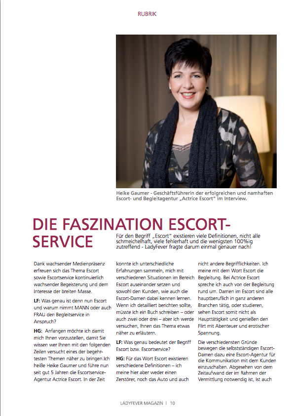 Heike Gaumer von Actrice Escort im  LadyFeverMAGAZIN 01/2012