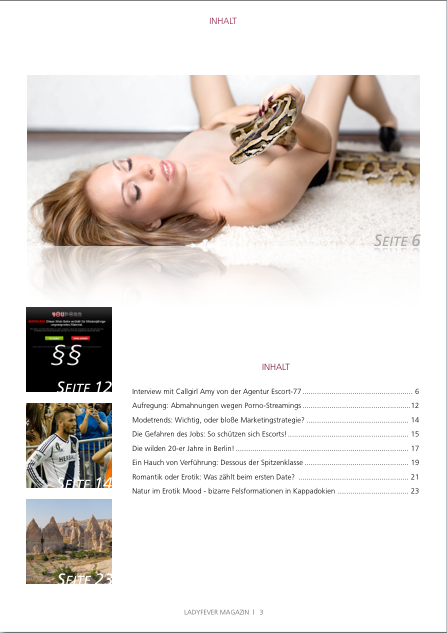 Inhaltsverzeichnis des LadyFeverMAGAZIN 10/2014